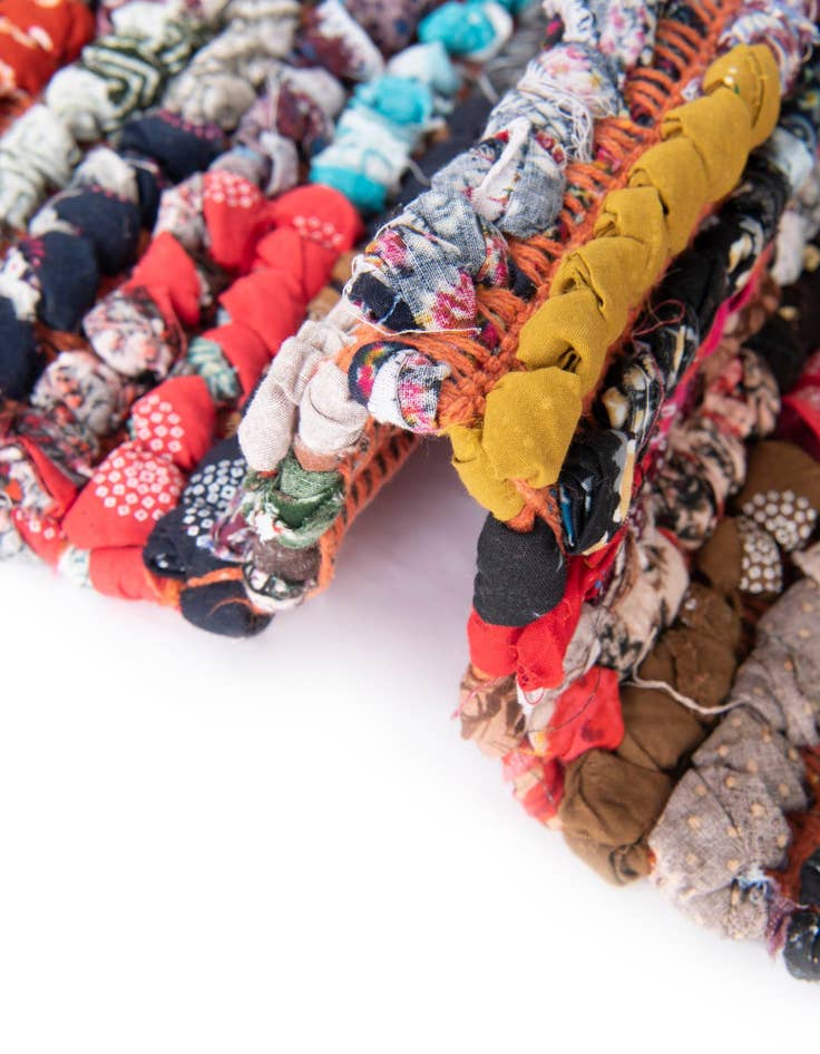 Detail image of  1' 2 x 5' 1  Hand Woven Braided Chindi Table Runner Rug