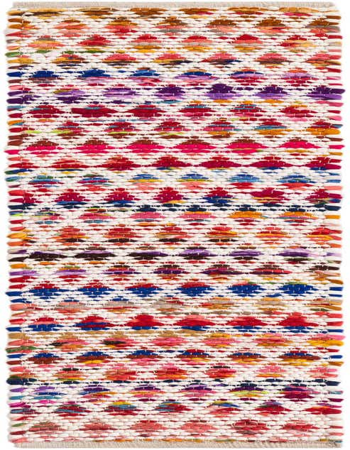 A vibrant multi-colored Braided Chindi runner rug with a textured, flatweave pattern, ideal for a hallway or kitchen.