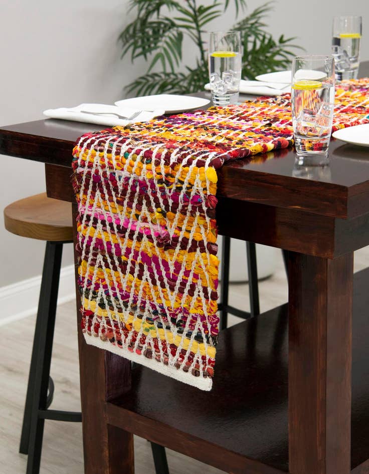Detail image of  1' 2 x 6' 1  Hand Woven Chindi Chevron Table Runner Rug