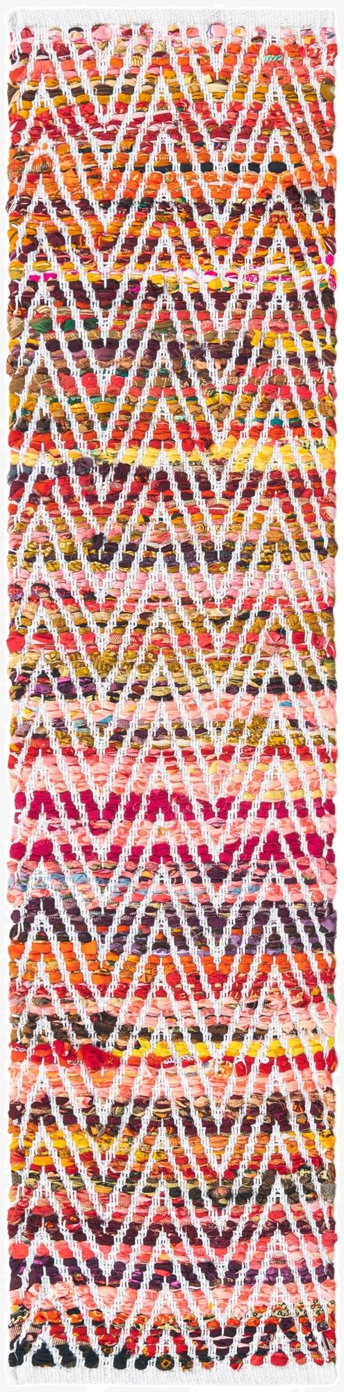  1' 2 x 5' 1  Hand Woven Chindi Chevron Table Runner Rug