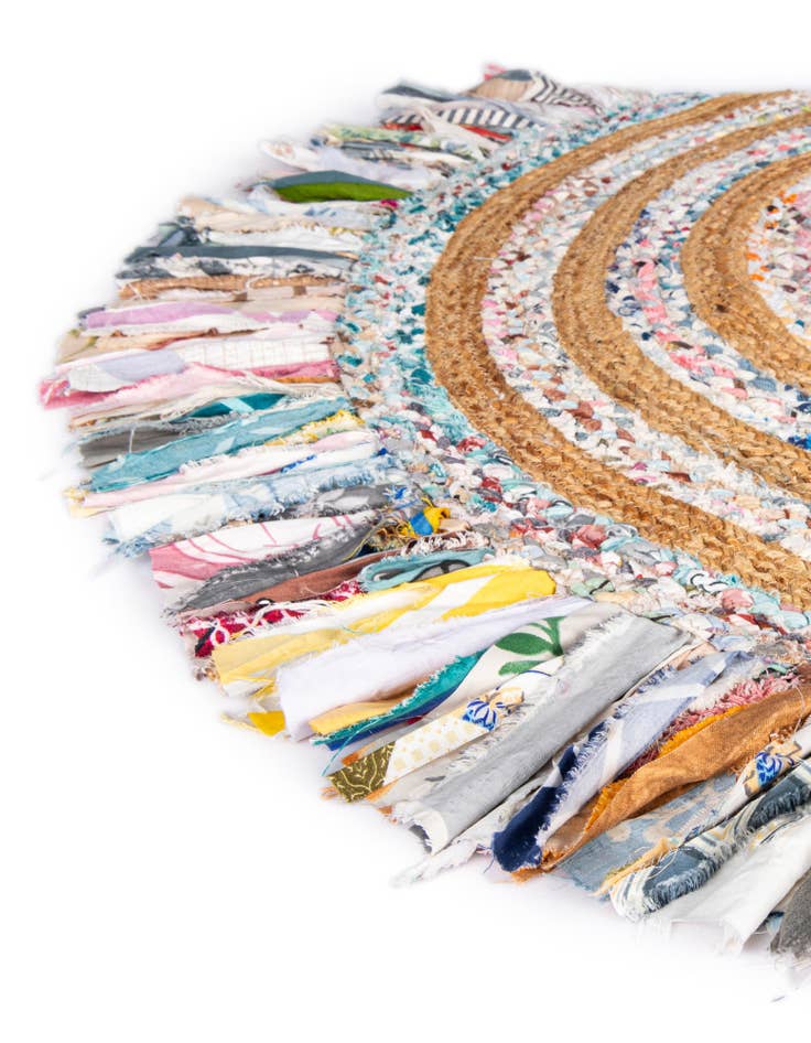 Detail image of  7' 10 x 10'  Hand Braided Chindi Jute Oval Rug