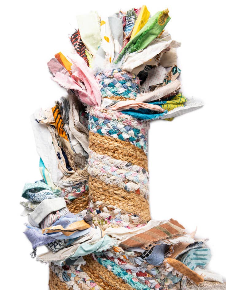 Detail image of  7' 10 x 10'  Hand Braided Chindi Jute Oval Rug