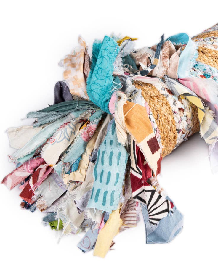 Detail image of  7' 10 x 10'  Hand Braided Chindi Jute Oval Rug