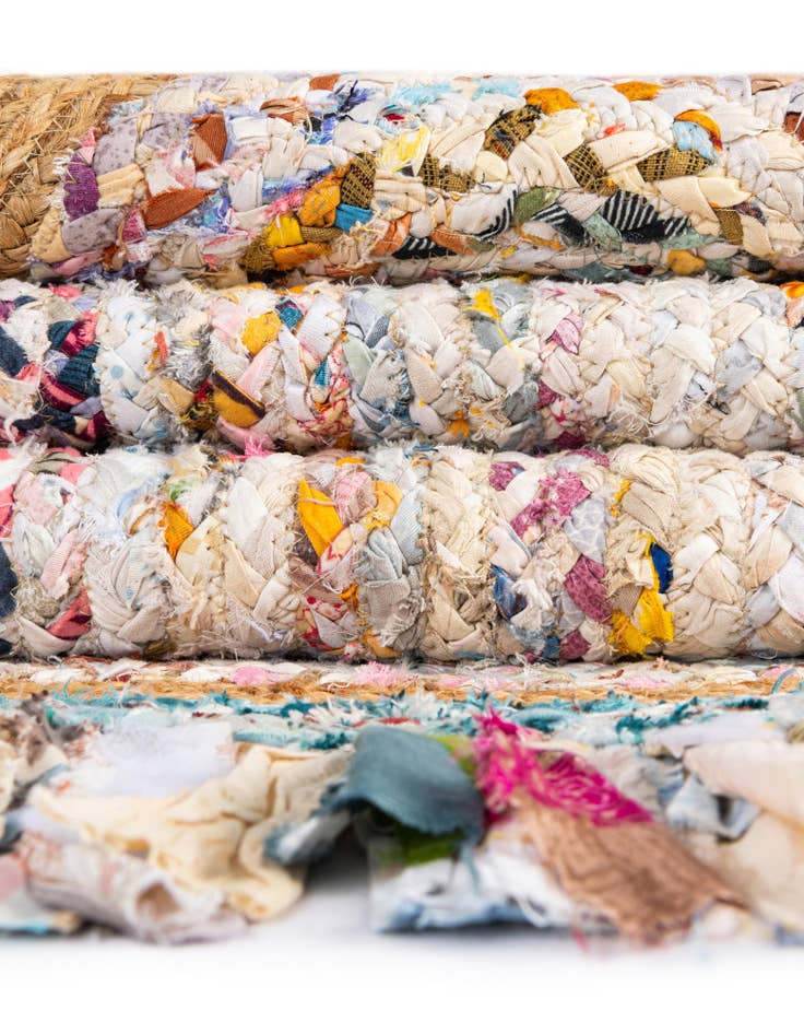 Detail image of  7' 10 x 10'  Hand Braided Chindi Jute Oval Rug