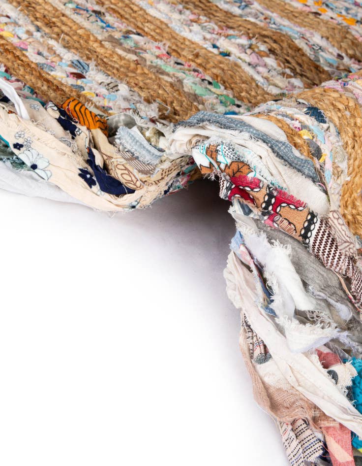 Detail image of  7' 10 x 7' 10  Hand Braided Chindi Jute Round Rug