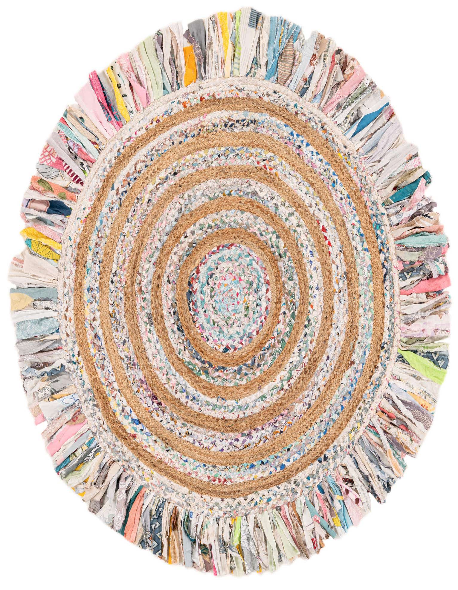 Primary image  5' 1 x 5' 1  Hand Braided Chindi Jute Round Rug