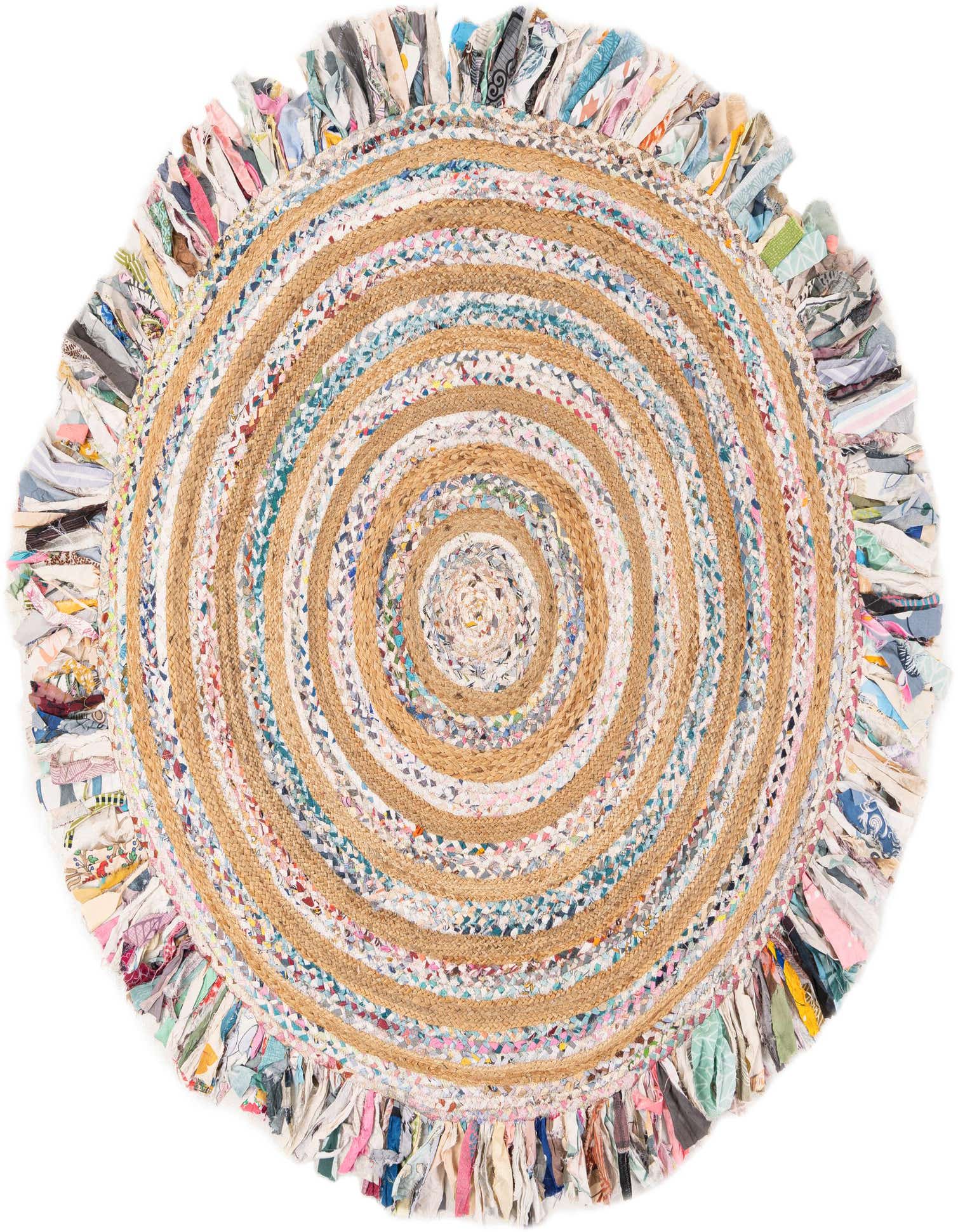 Primary image  6' 1 x 6' 1  Hand Braided Chindi Jute Round Rug