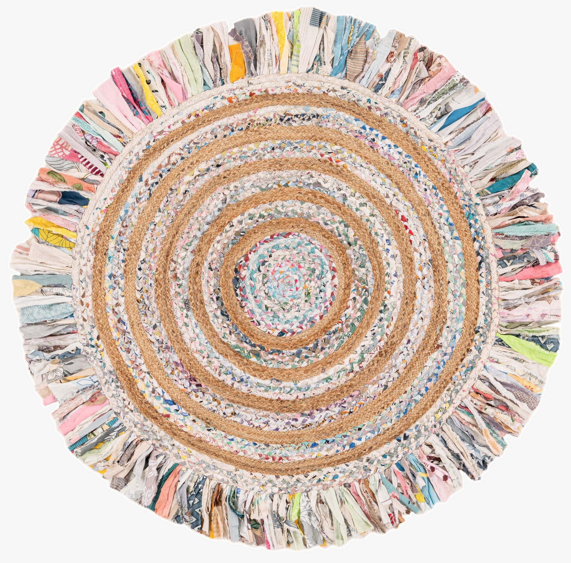 Primary image  5' 1 x 5' 1  Hand Braided Chindi Jute Round Rug