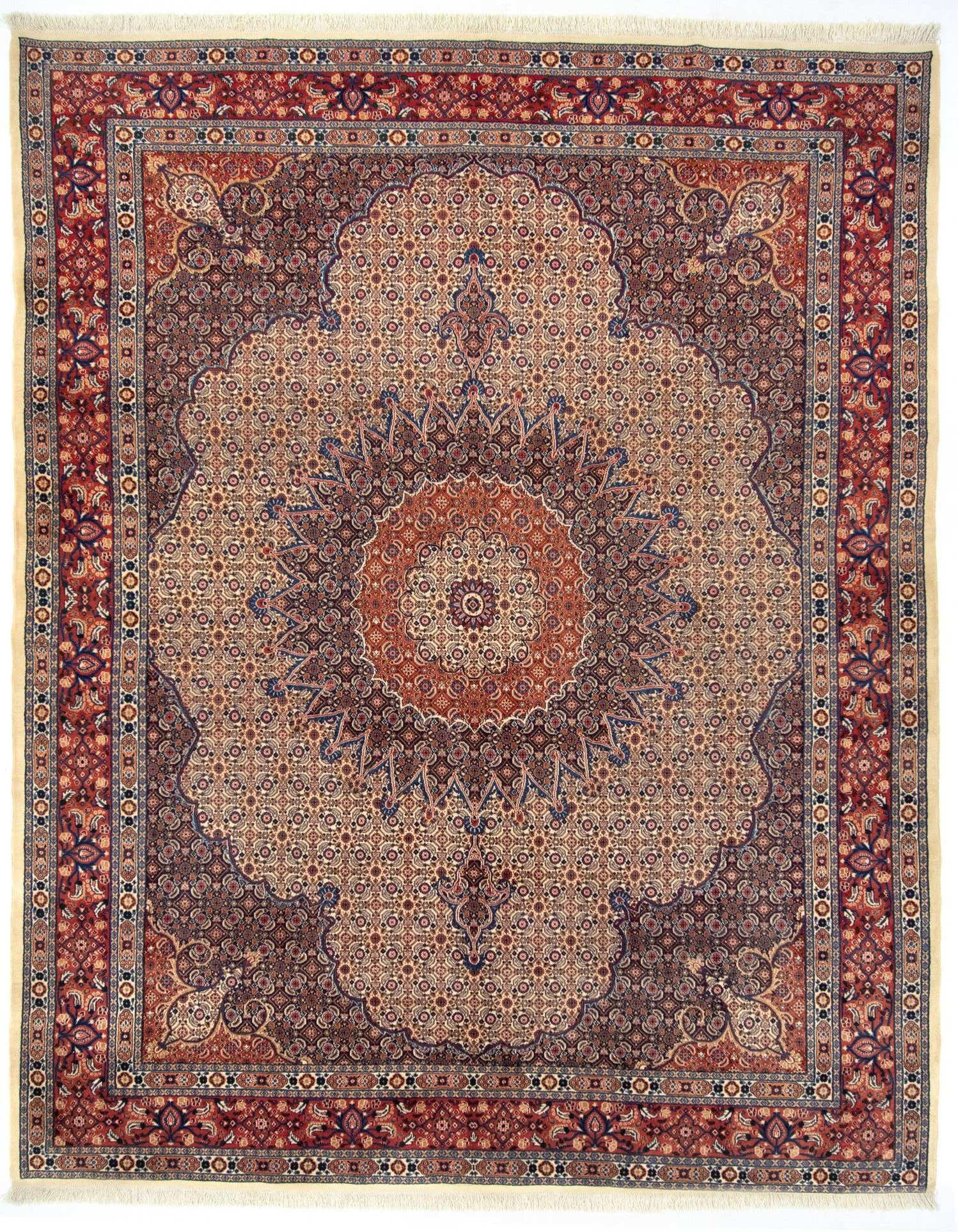 A 10x12 rectangular Multicolor Persian wool rug with an intricate central medallion and detailed border, suitable for indoor spaces.