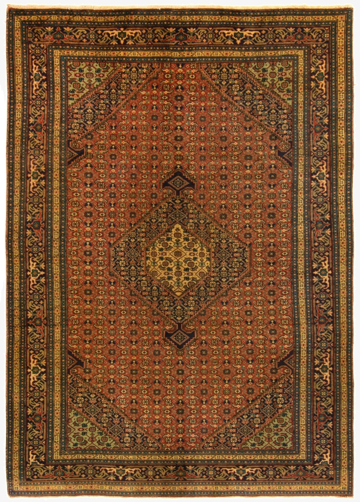  6' 3 x 9' 3  Hand Knotted Yazd Persian Wool Rug