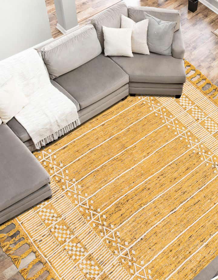 Mustard Yellow 2' x 3' 1 Washable Eco Bohemian Indoor / Outdoor Rug ...