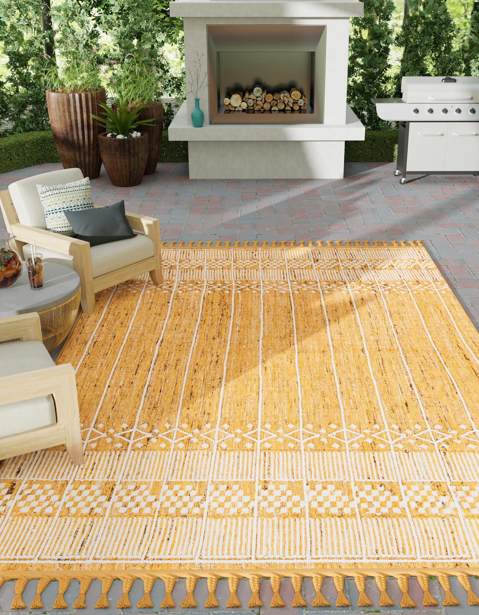 Mustard Yellow 2' x 3' 1 Washable Eco Bohemian Indoor / Outdoor Rug ...