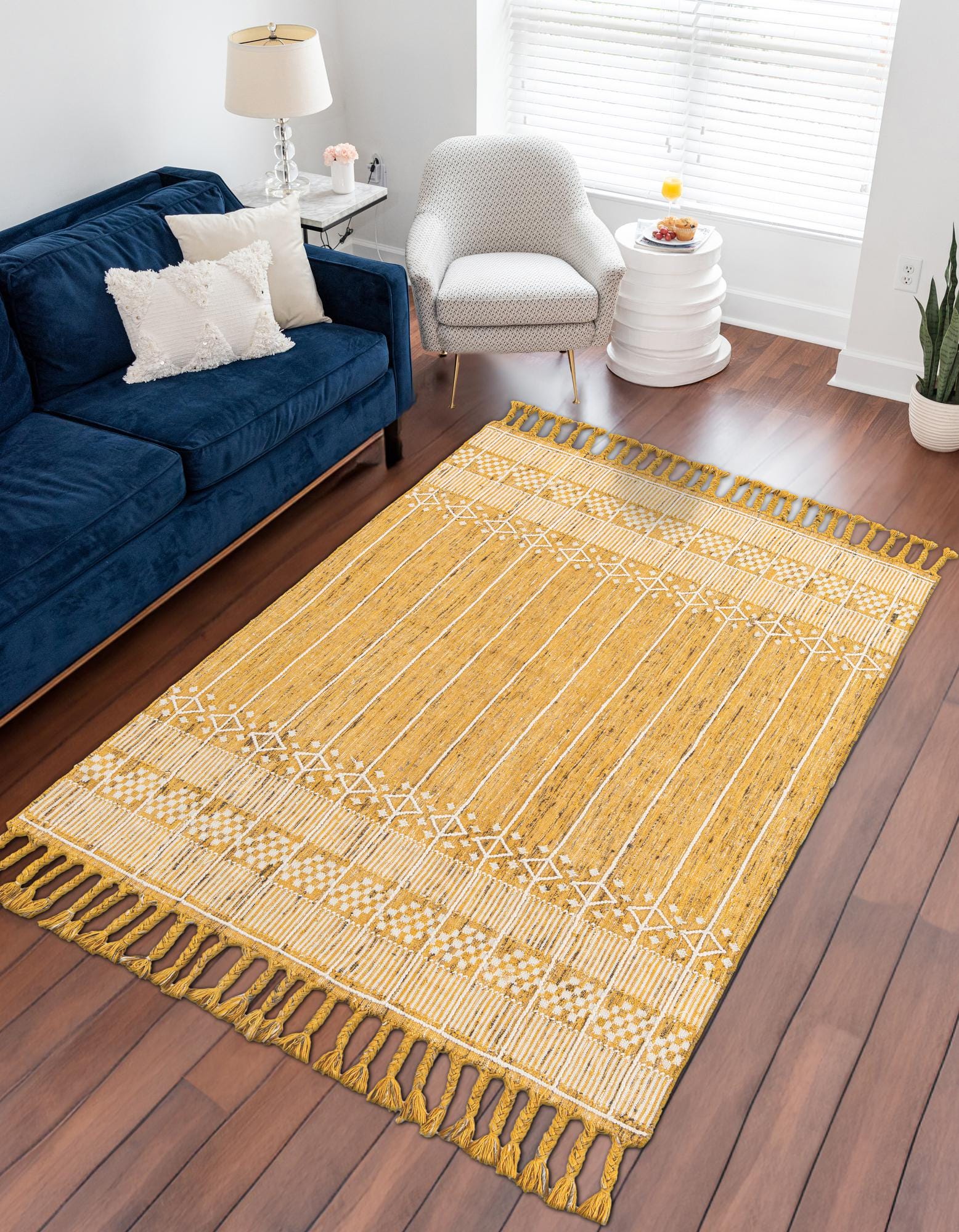 Mustard Yellow 2' x 3' 1 Washable Eco Bohemian Indoor / Outdoor Rug ...