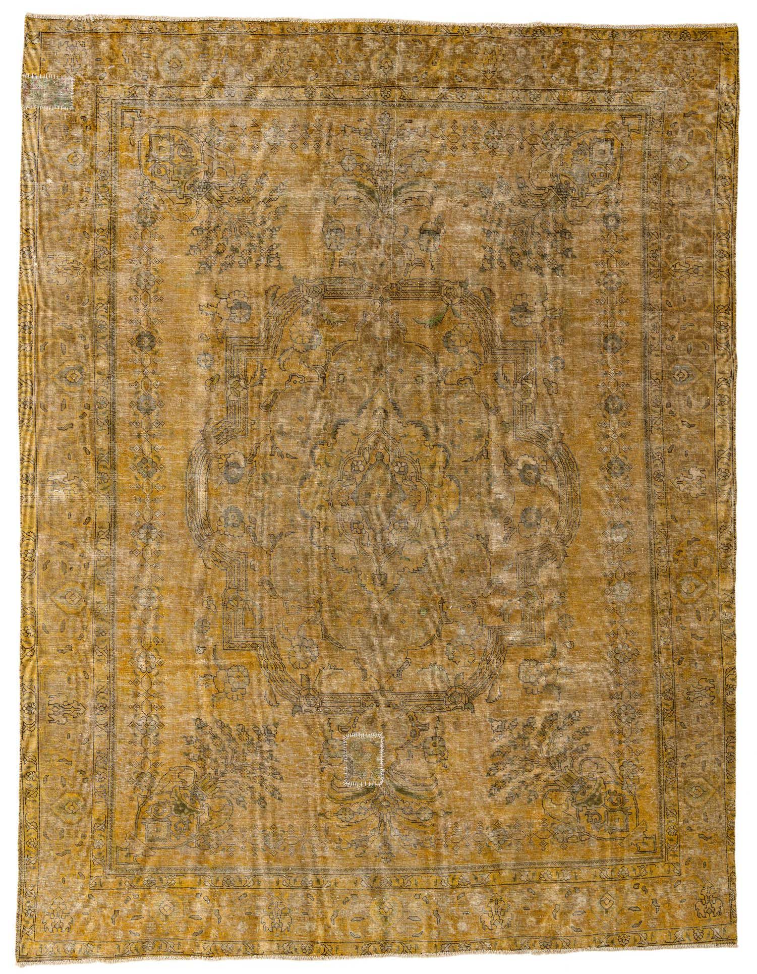 A 9x12 rectangular Ultra Vintage rug in shades of yellow and gold, featuring a faded Persian medallion pattern.