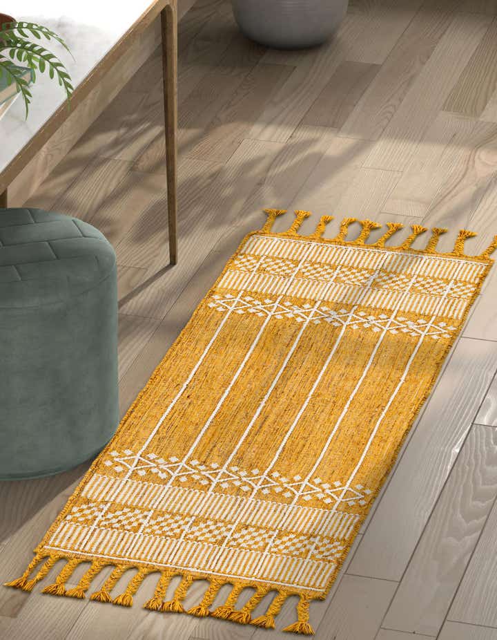 Mustard Yellow 2' 2 x 6' 7 Hand Woven Eco Bohemian Indoor Indoor ...