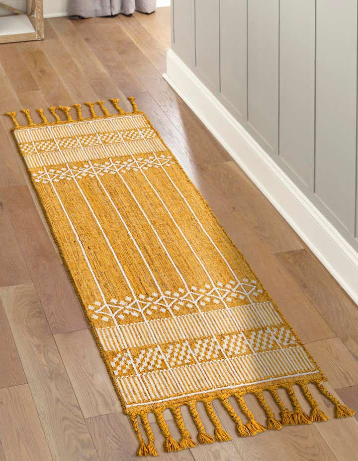 Mustard Yellow 2' 2 x 6' 7 Hand Woven Eco Bohemian Indoor Indoor ...