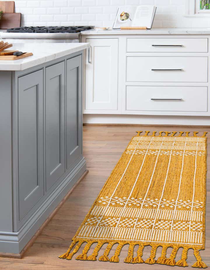 Mustard Yellow 2' 2 x 6' 7 Hand Woven Eco Bohemian Indoor Indoor ...