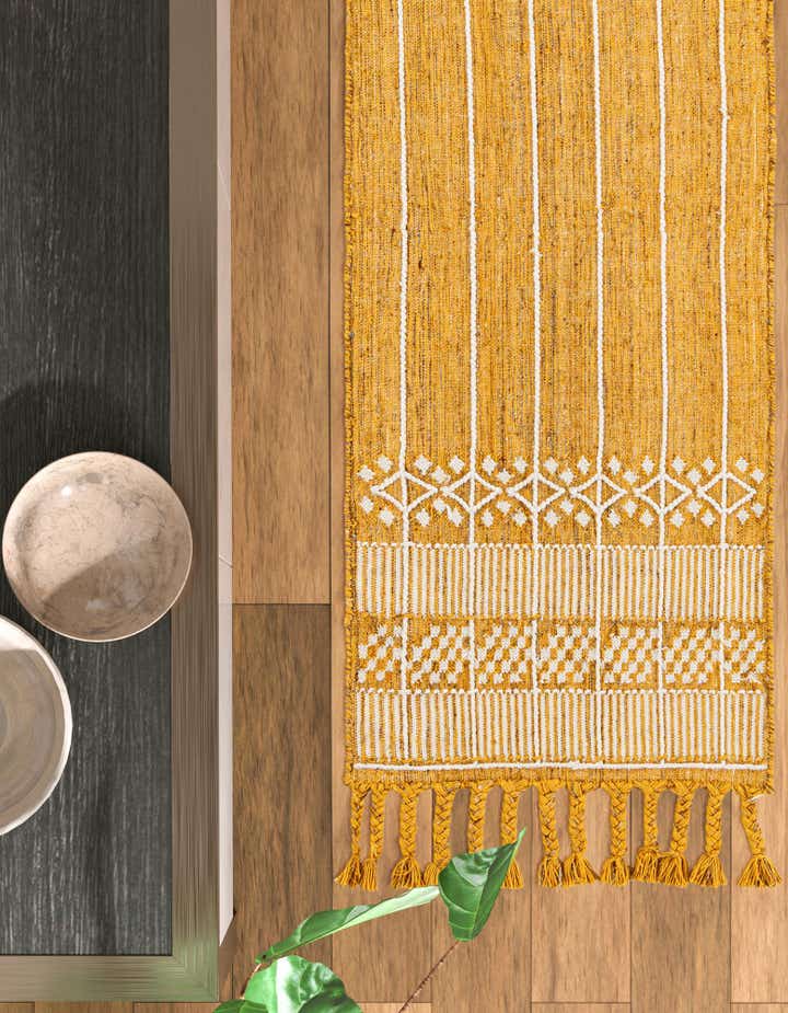 Mustard Yellow 2' 2 x 6' 7 Hand Woven Eco Bohemian Indoor Indoor ...