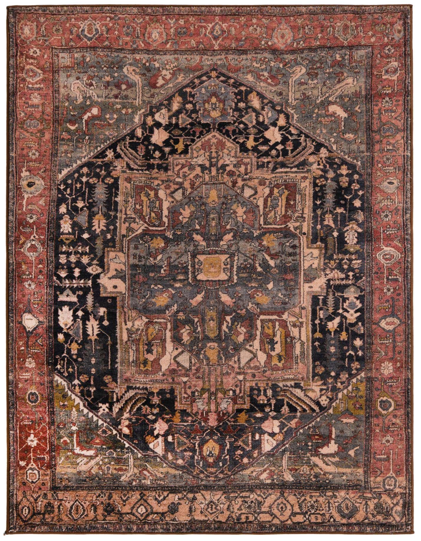 A 4x6 rectangular Medina rug featuring a distressed traditional medallion pattern in shades of brown, tan, orange, and red.