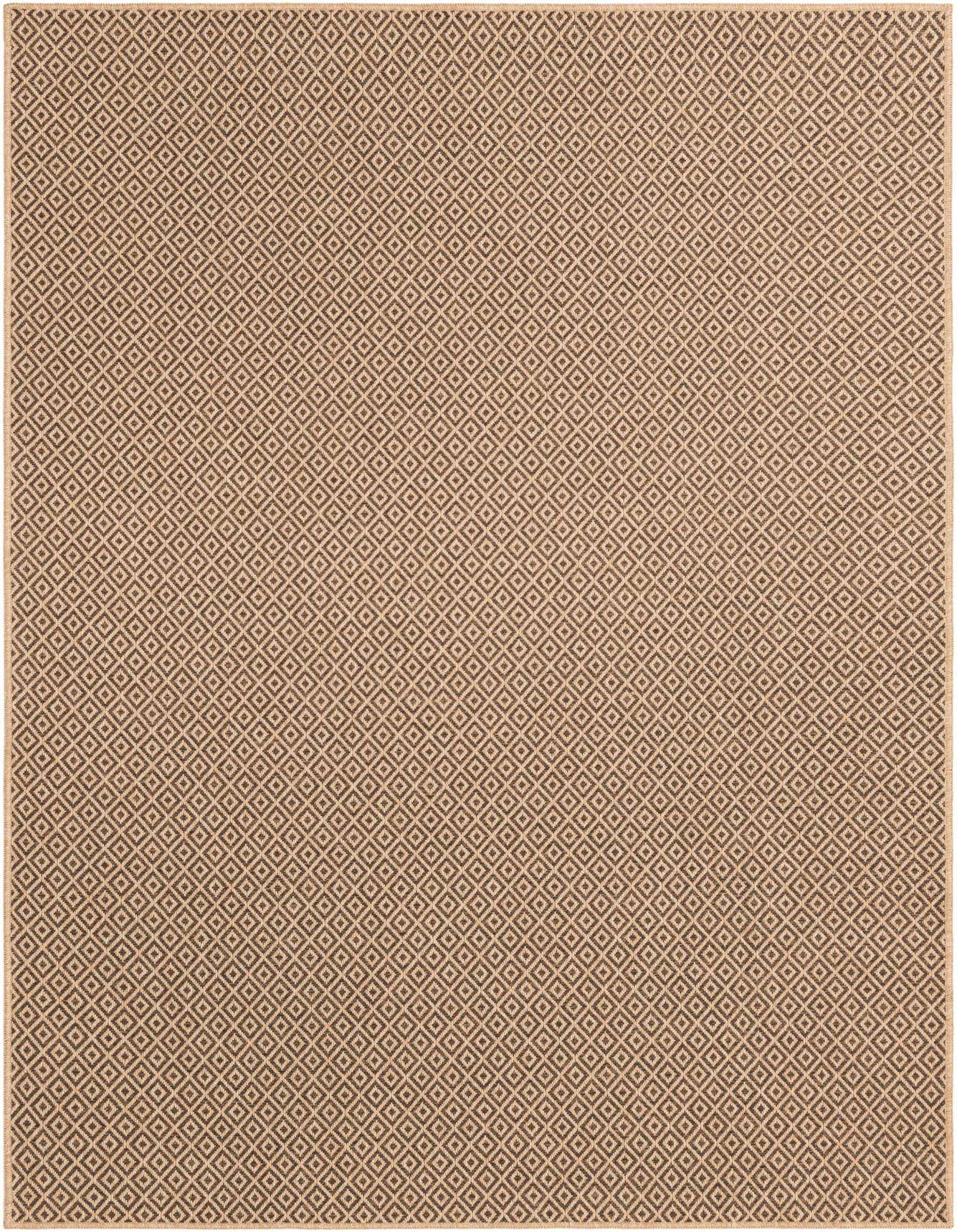 A 6x9 rectangular brown and cream modern trellis flatweave rug, perfect for an office or living room.