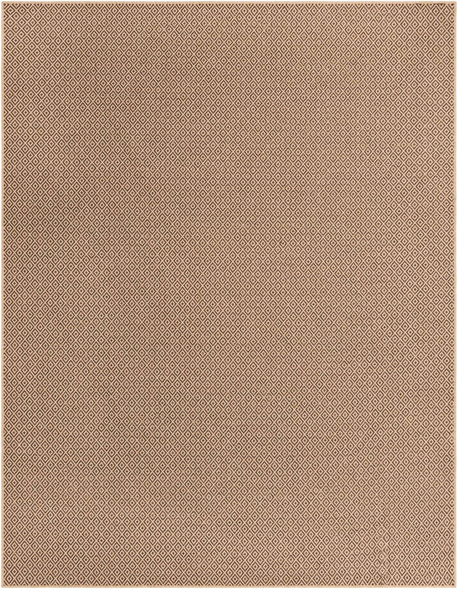 A 9x12 rectangular Rugs.com Dunes rug featuring a subtle brown and ivory modern trellis pattern with a flatweave texture.