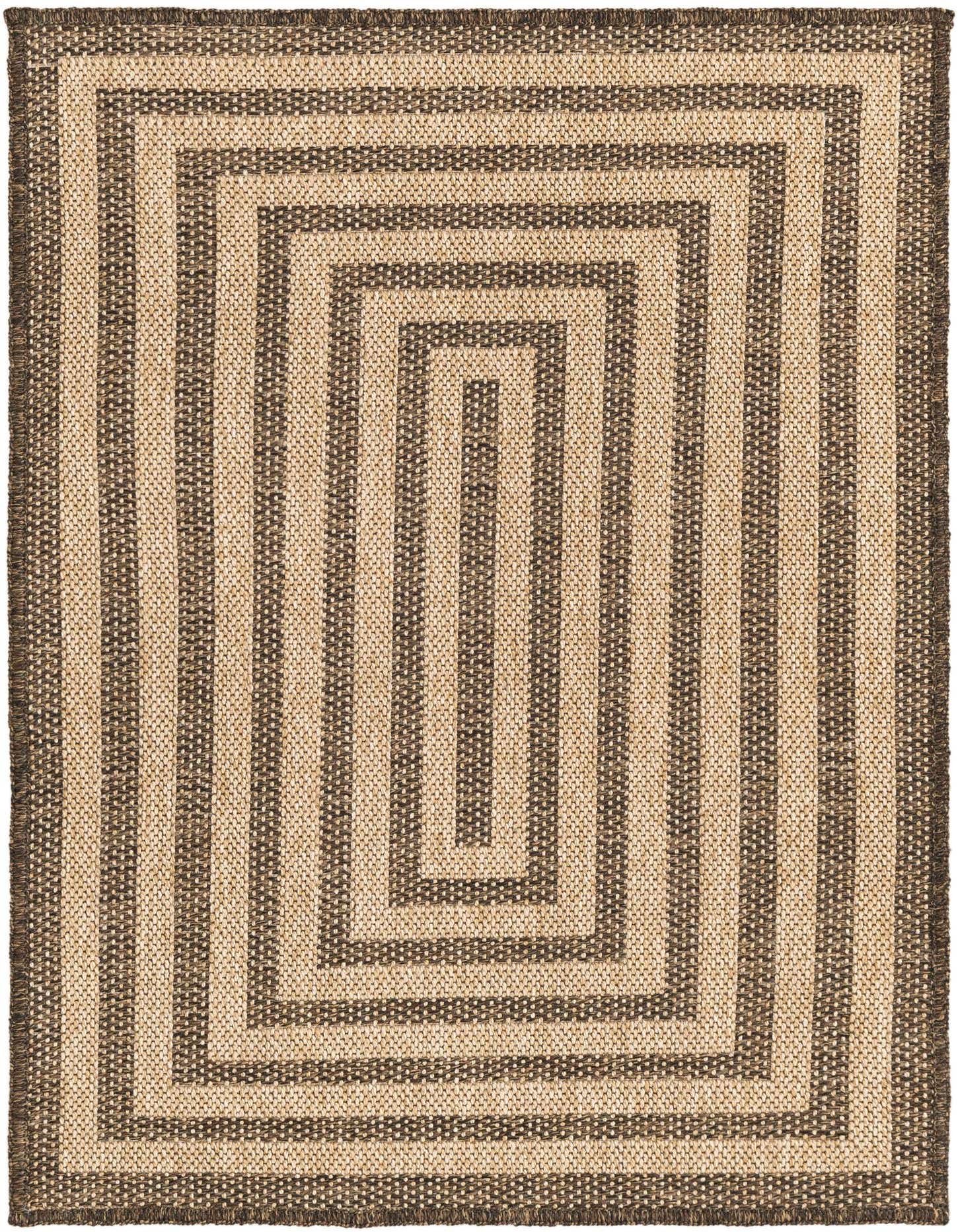 A 2x3 rectangular Dunes rug with a modern striped pattern in varying shades of brown and tan, featuring a flatweave texture.