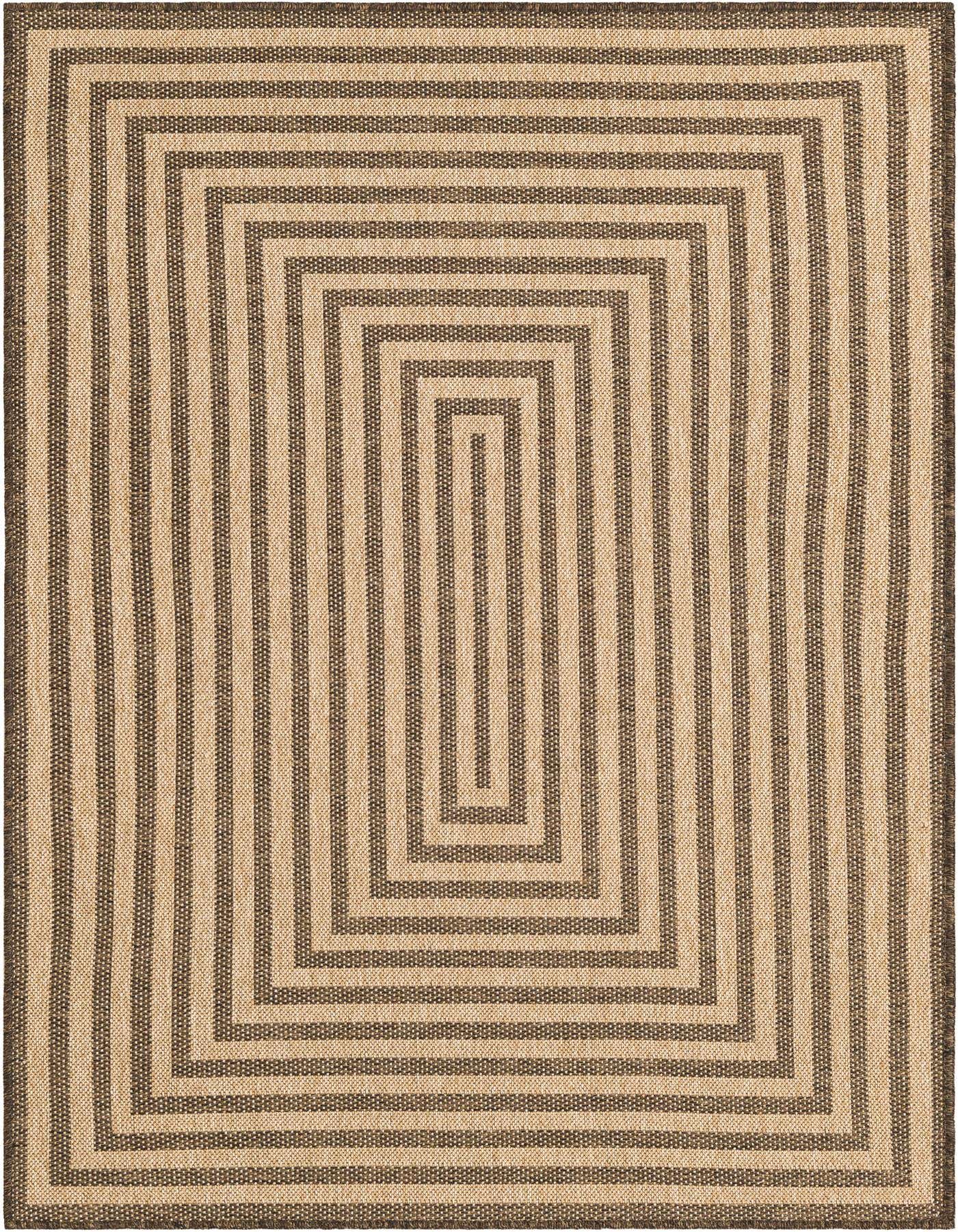 A 4x6 rectangular Rugs.com Dunes rug featuring a modern stripe pattern in varying shades of brown and tan.
