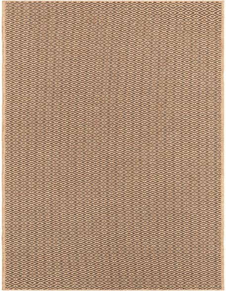 A 12 ft runner rug from the Rugs.com Dunes collection, featuring a modern brown and tan trellis pattern, ideal for hallways.