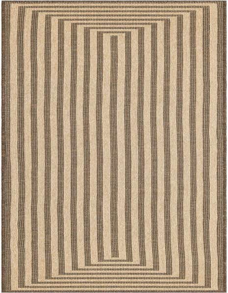 A 12 ft runner rug with a modern stripe pattern in varying shades of brown and tan, perfect for a hallway.