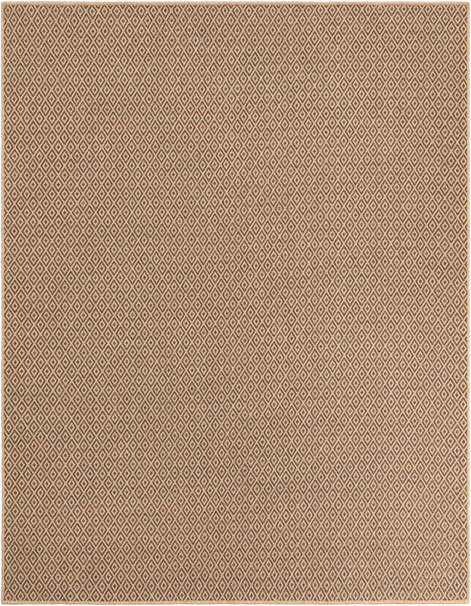 A square 8' 0 x 8' 0 Dunes Collection rug by Rugs.com featuring a modern trellis pattern in shades of brown and tan.