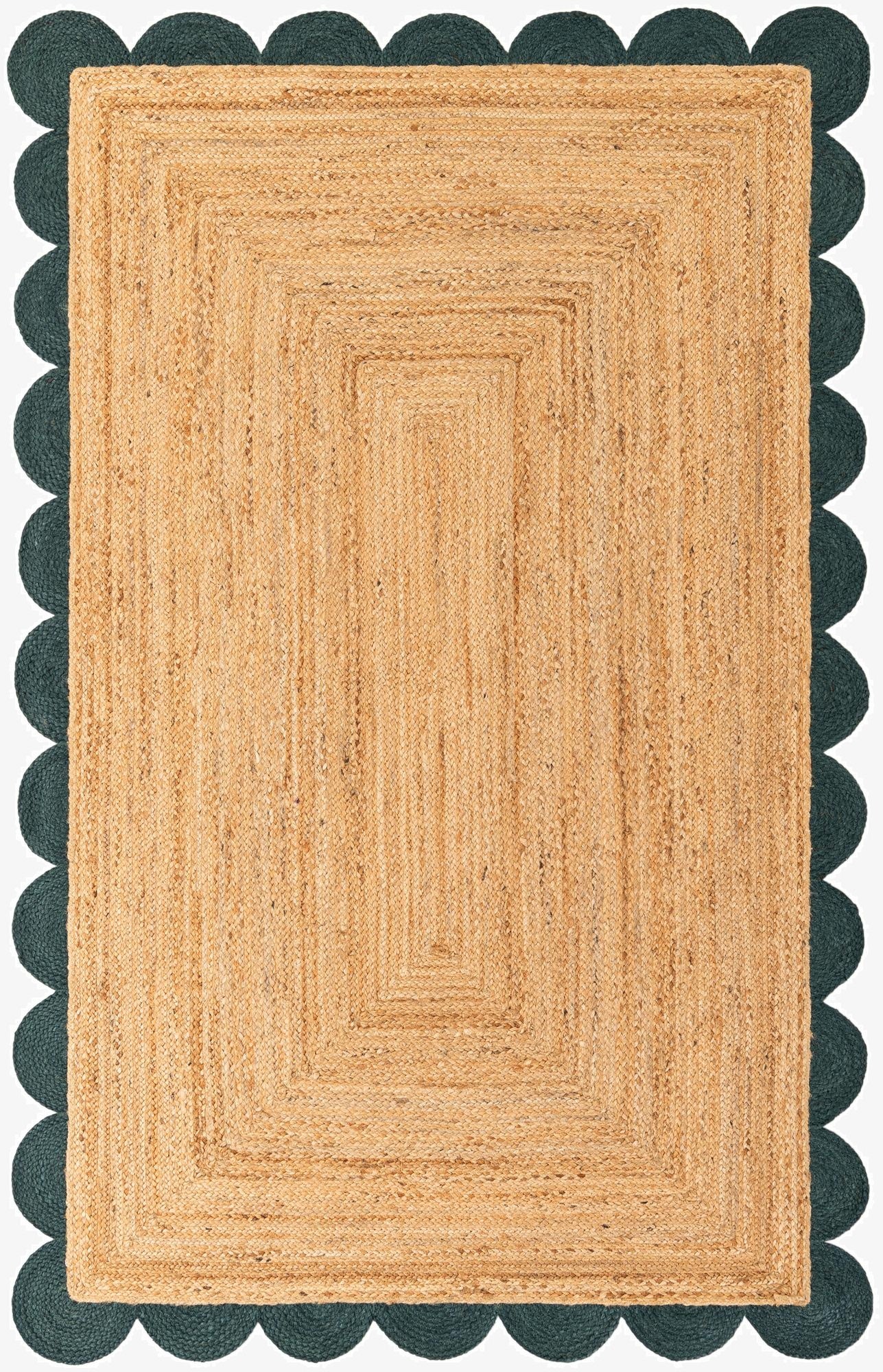  5' 1 x 8'  Hand Scallop Braided Jute Rug