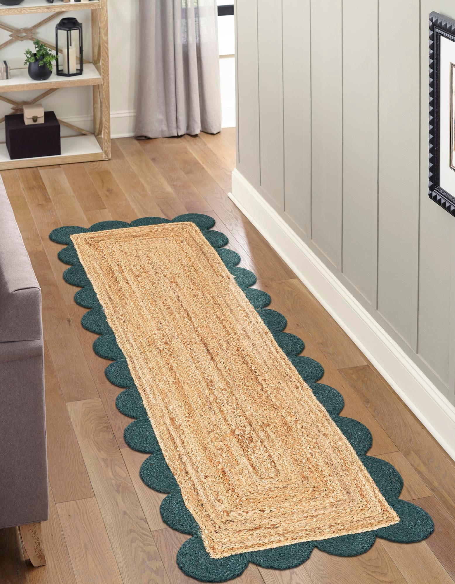  2' x 6' 1  Hand Scallop Braided Jute Runner Rug