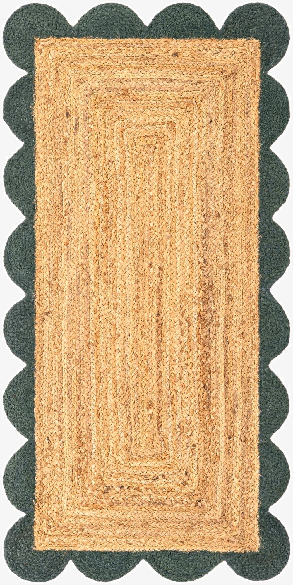  2' x 4' 1  Hand Scallop Braided Jute Runner Rug