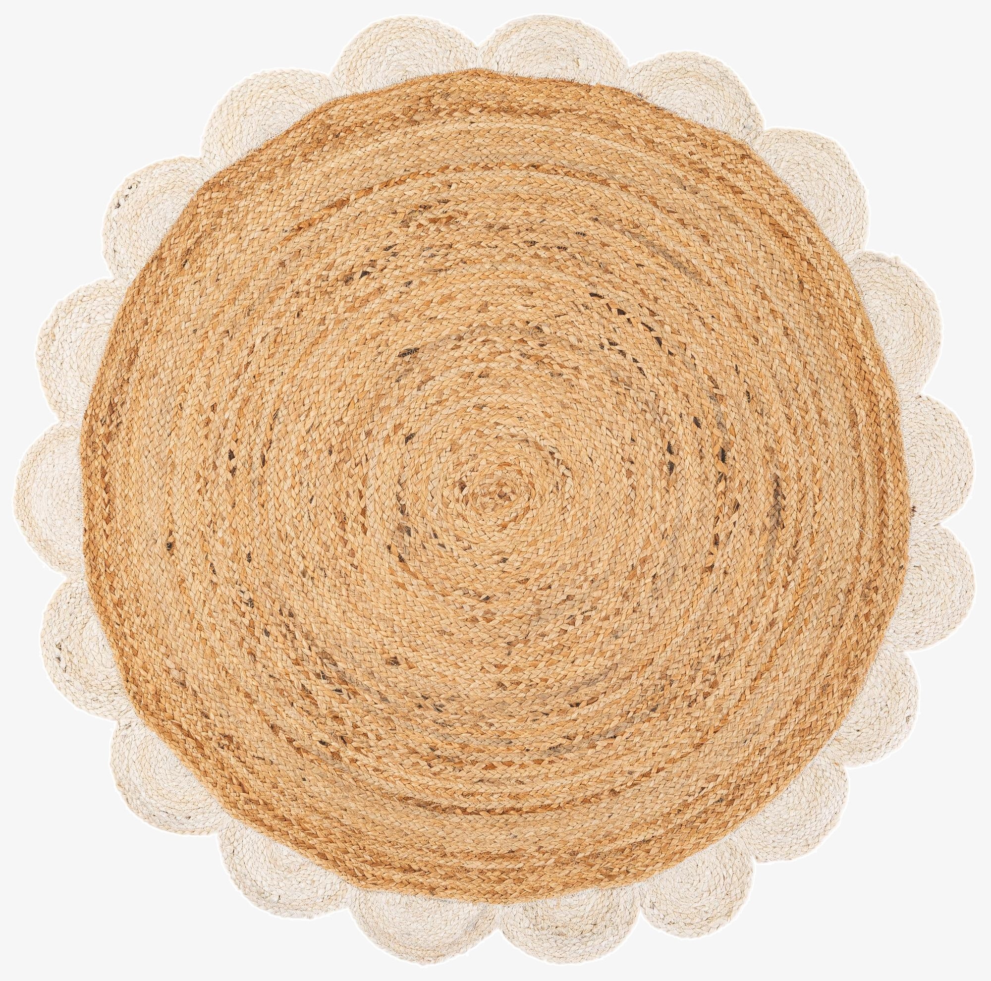  4' 1 x 4' 1  Hand Scallop Braided Jute Round Rug