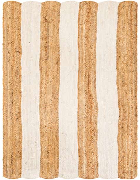 A 12 ft runner rug with alternating vertical stripes of natural braided jute and ivory woven jute, ideal for a hallway.
