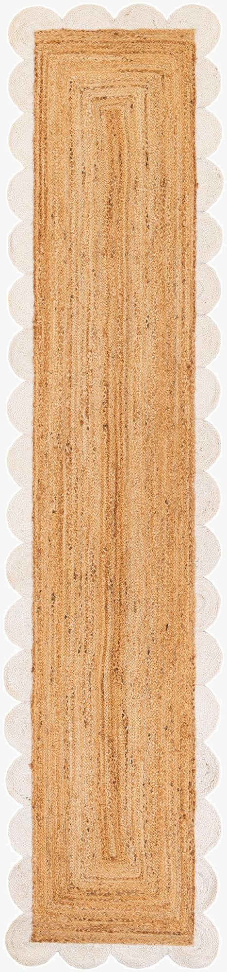  2' 7 x 12'  Hand Scallop Braided Jute Runner Rug