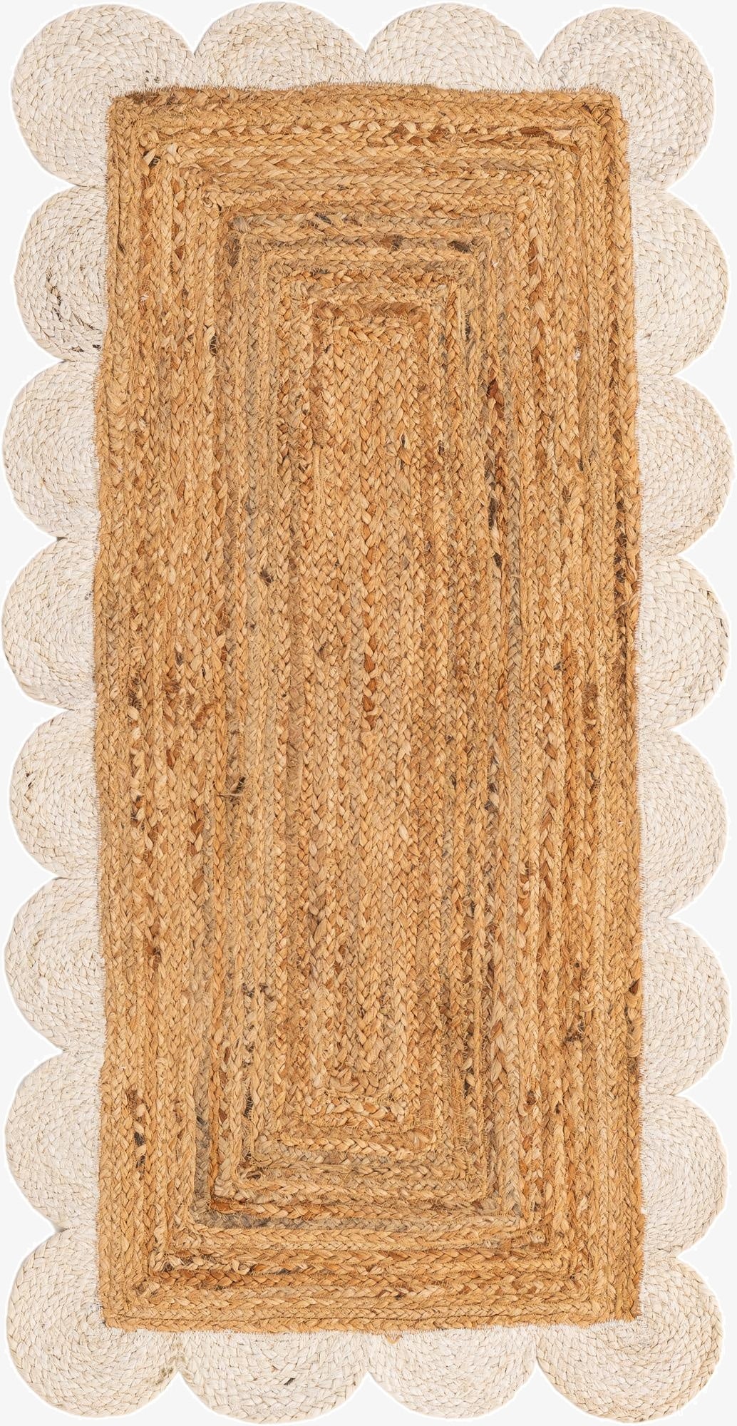  2' x 4' 1  Hand Scallop Braided Jute Runner Rug