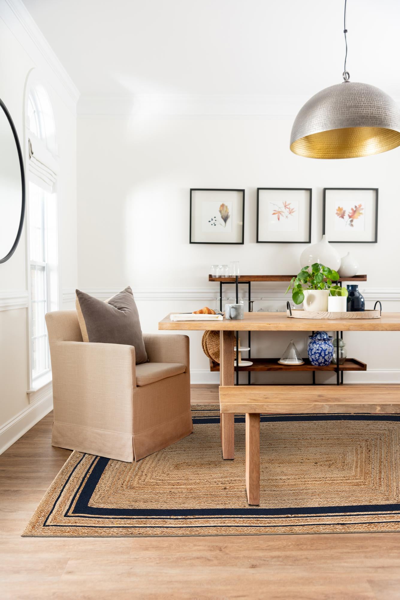  Custom Natural and Navy Blue  Hand Braided Jute Rug