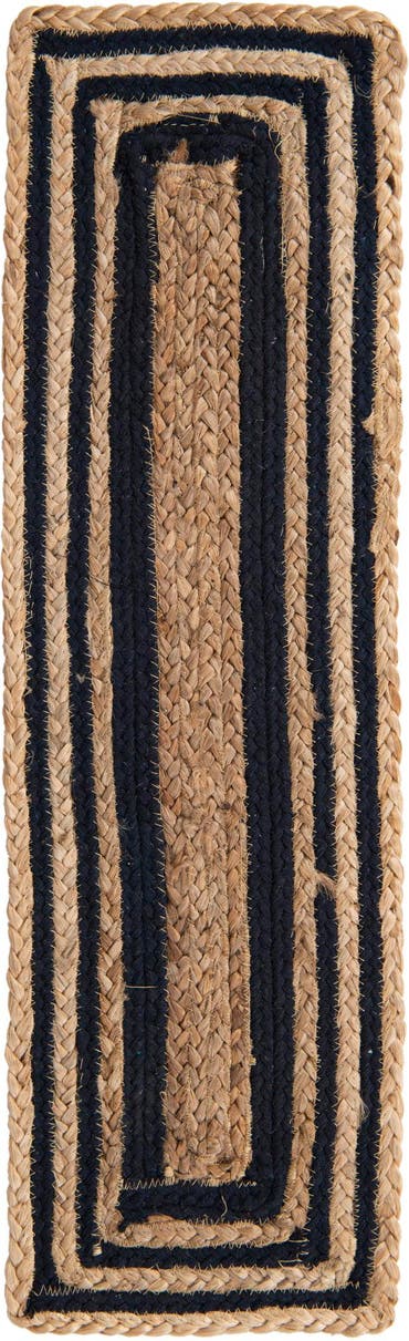  0' 9 x 2' 6  Hand Woven Braided Jute Stair Rug