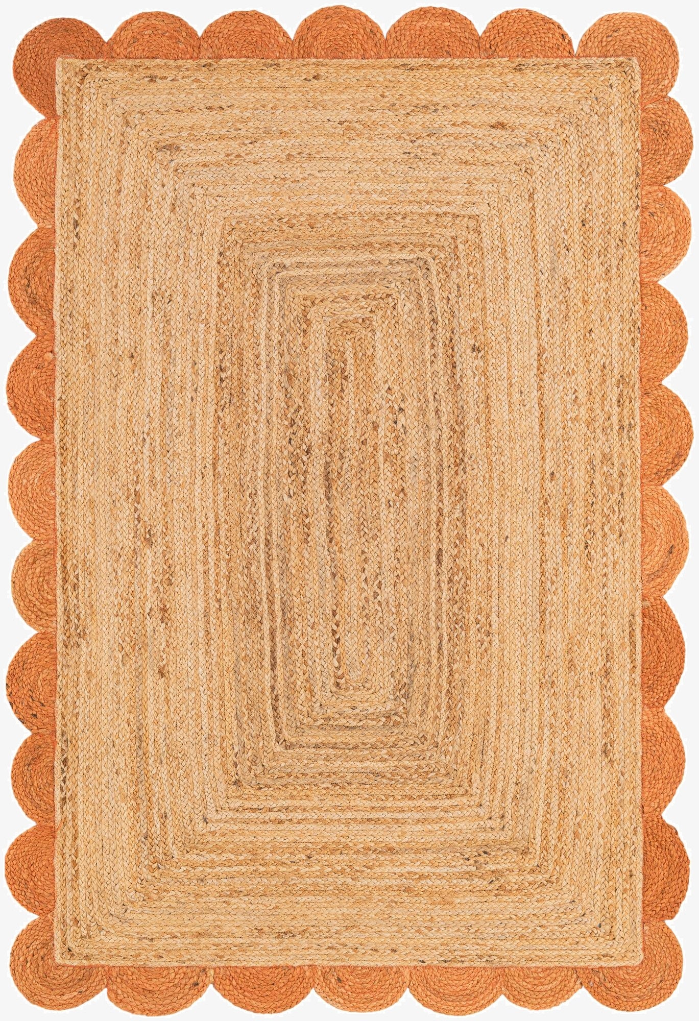  4' 1 x 6' 1  Hand Scallop Braided Jute Rug