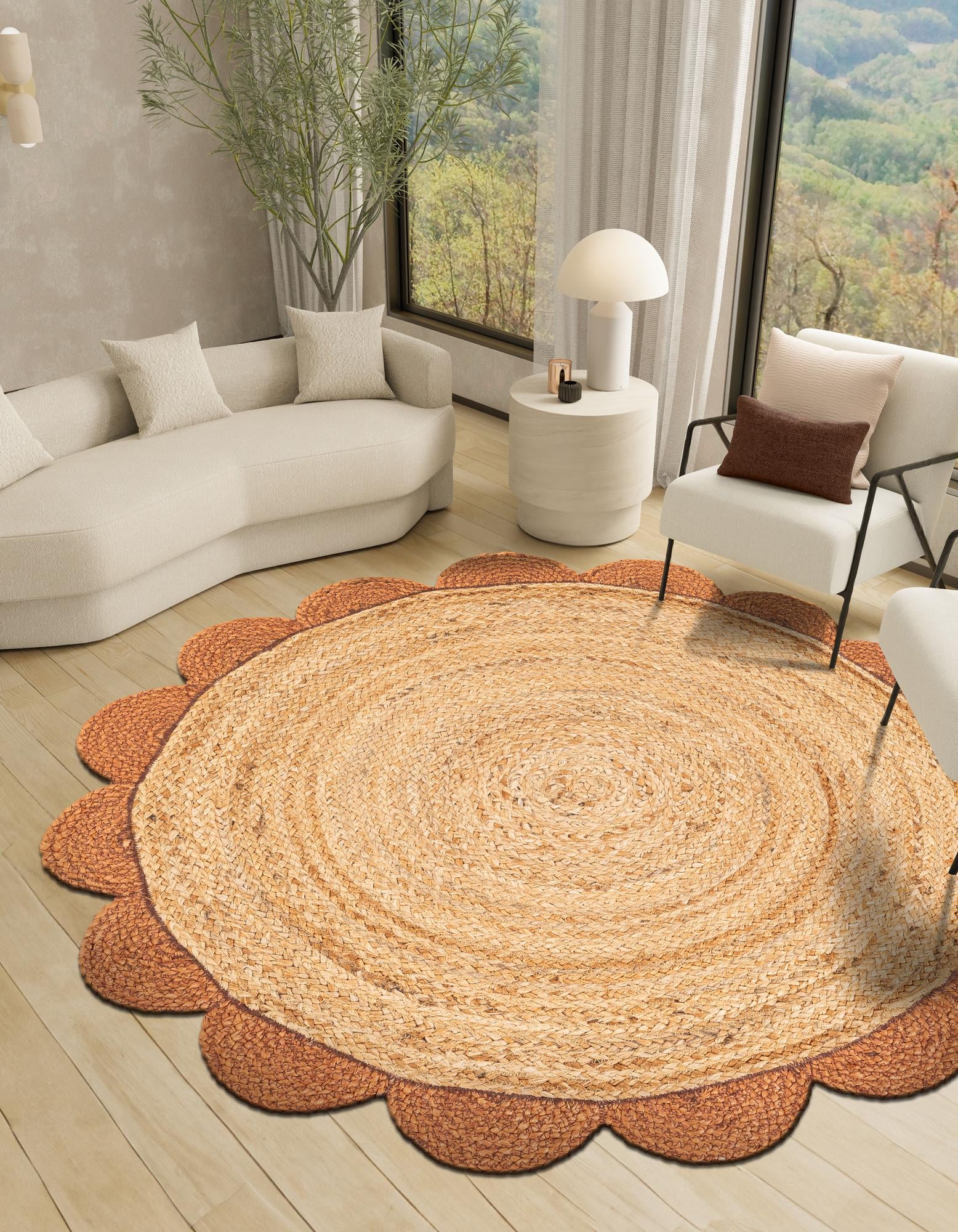 3' 1 x 3' 1  Hand Scallop Braided Jute Round Rug