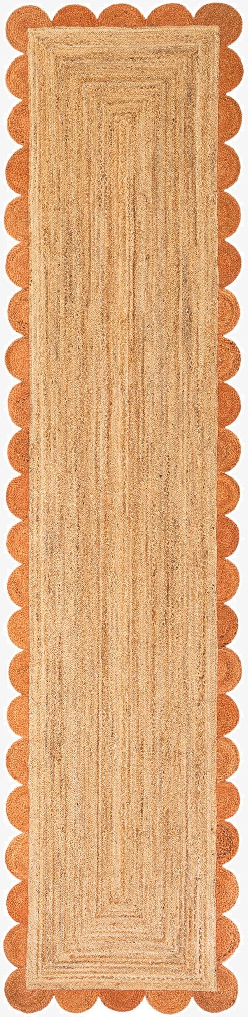  3' 3 x 14' 1  Hand Scallop Braided Jute Runner Rug