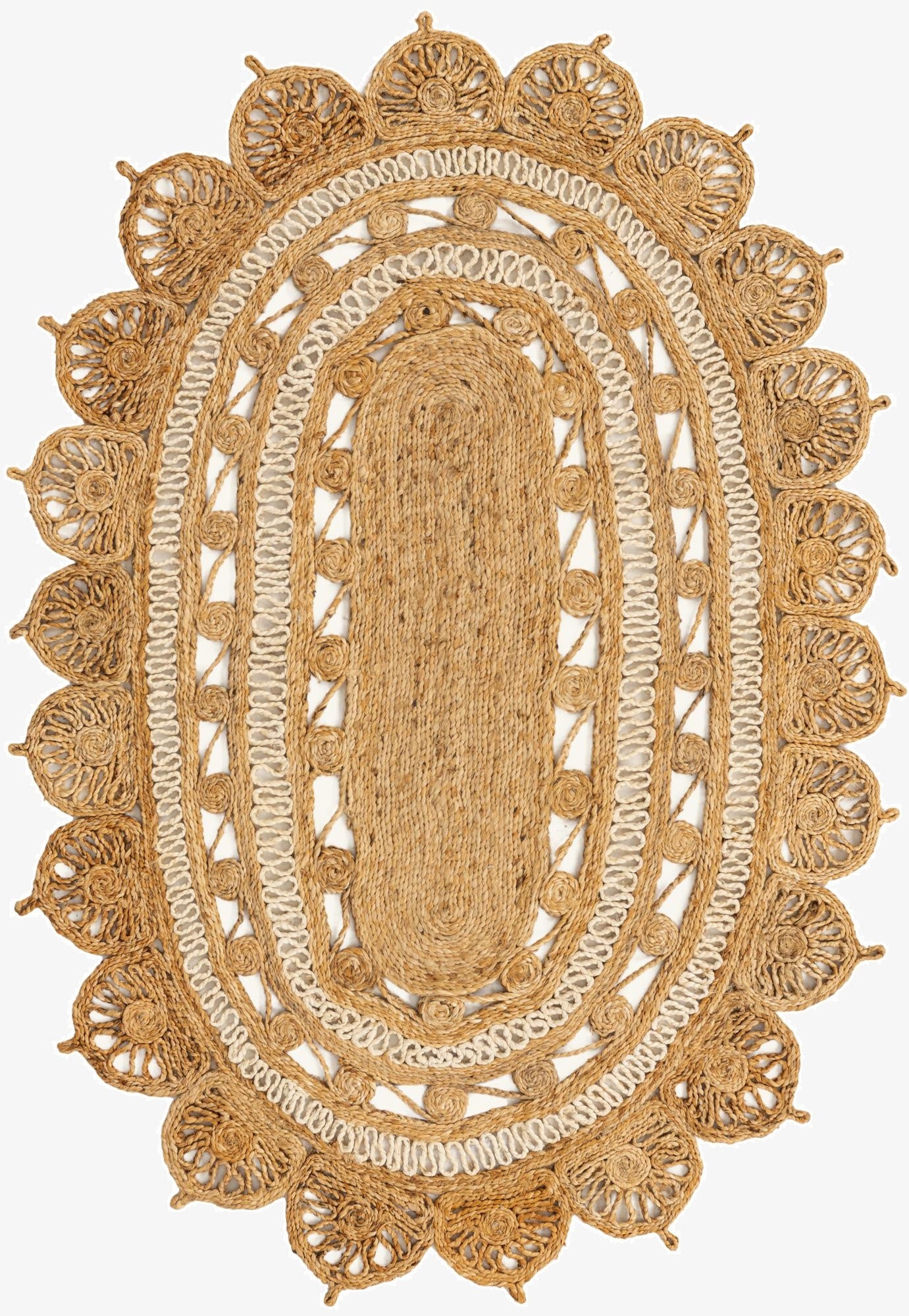  4' 1 x 6' 1  Hand Braided Jute Oval Rug