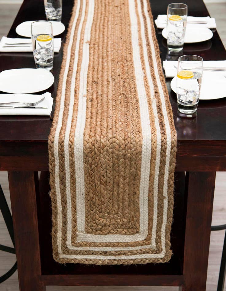 Detail image of  1' 2 x 6' 1  Hand Braided Jute Table Runner Rug