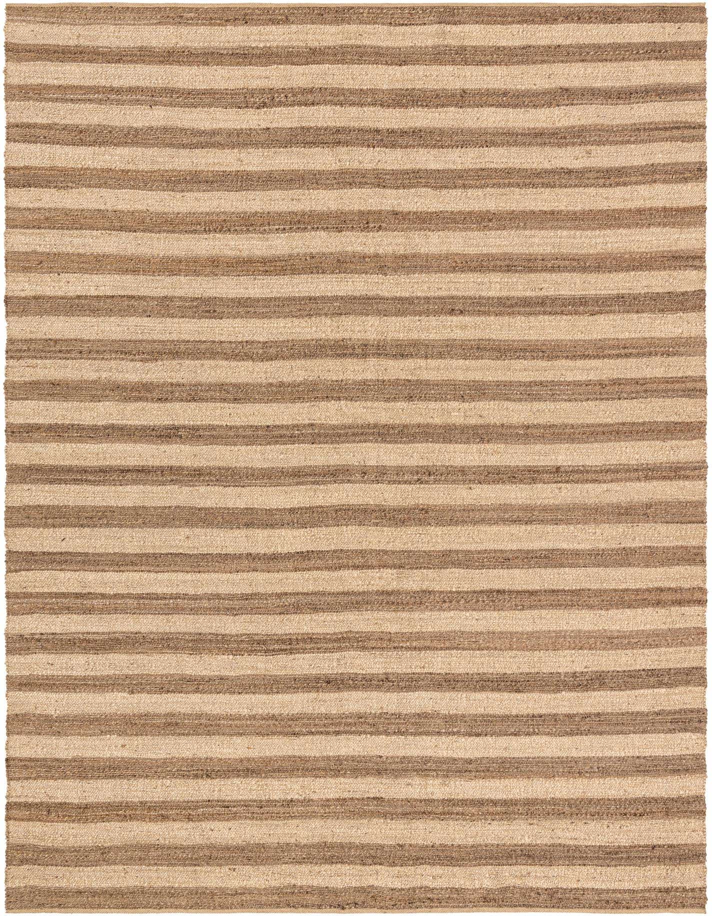 A 10x14 rectangular Braided Jute rug featuring alternating stripes of natural tan and darker brown, perfect for a modern or coastal indoor space.