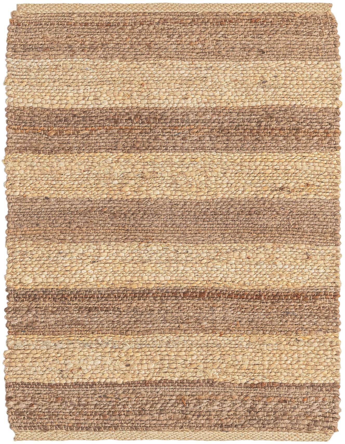 A 2x3 rectangular Braided Jute rug with alternating stripes of natural brown and tan, perfect for an entryway or kitchen.