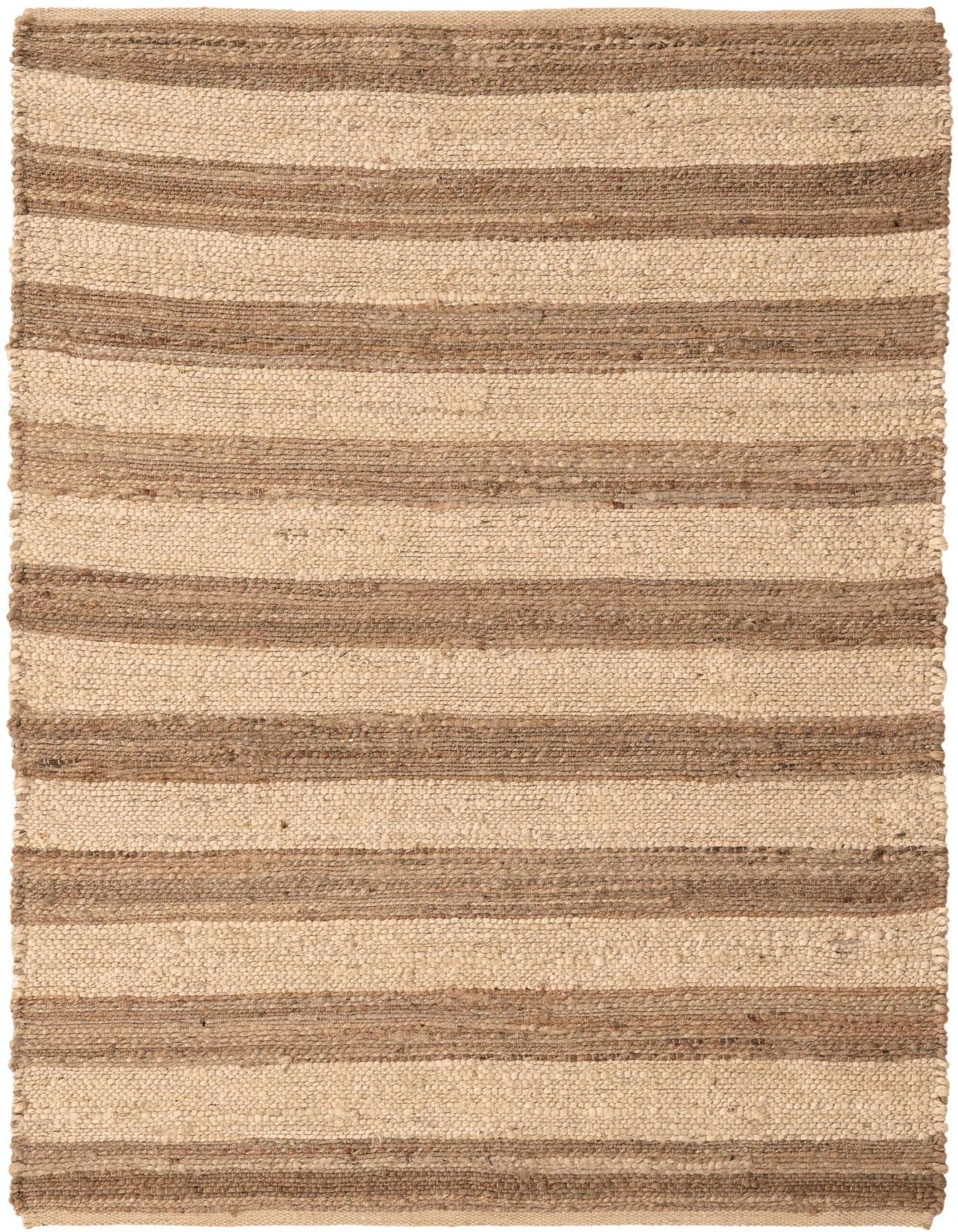A 4x6 rectangular Braided Jute rug with alternating stripes of natural brown and ivory, showcasing its textured, handmade weave.