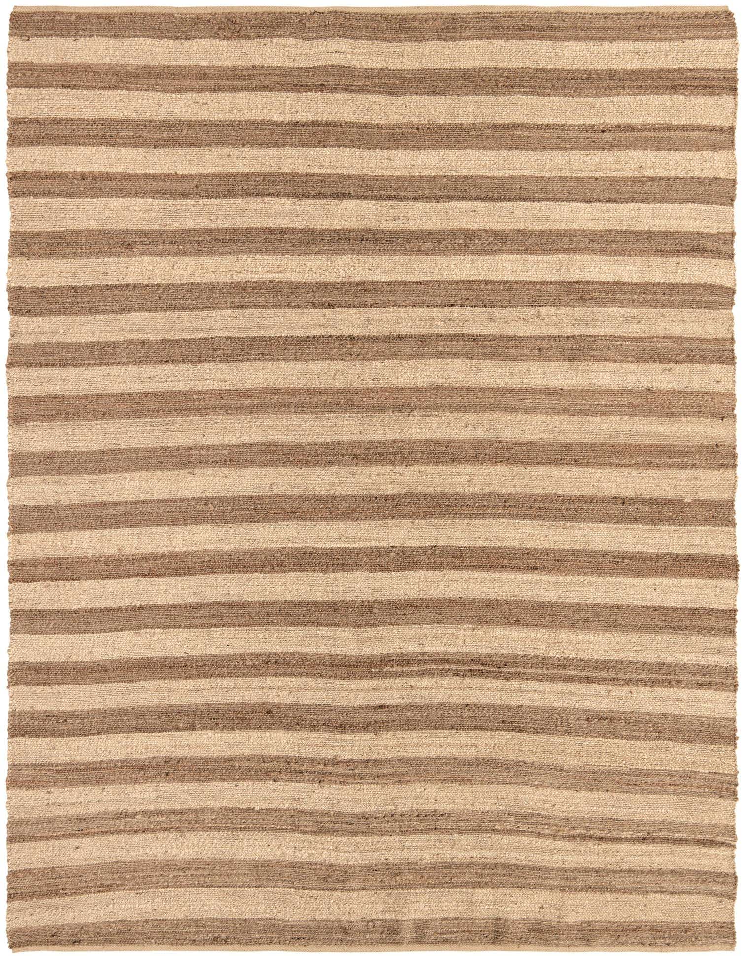 A 9x12 rectangular Braided Jute rug featuring alternating stripes of natural brown and cream, perfect for a coastal or farmhouse living room.