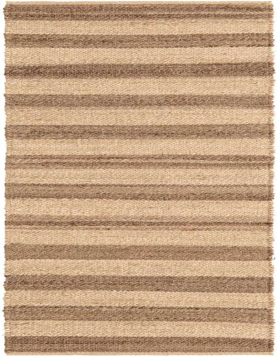 A close-up of a Braided Jute runner rug in 8 ft size, featuring alternating stripes of light tan and natural brown jute, showcasing its handmade texture.