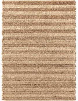 A 1' 2 x 10' 0 jute runner rug featuring alternating light and dark brown braided stripes, ideal for a hallway or kitchen.